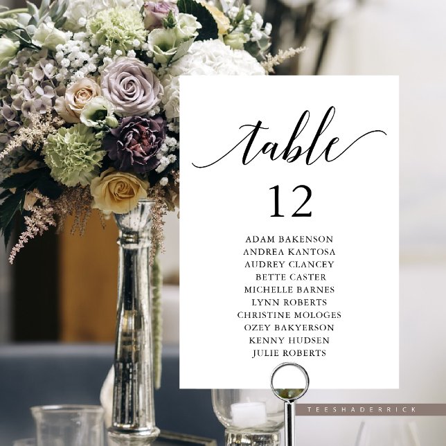 Tarjeta De Mesa Cena boda, moderna carta de asientos para invitado (Wedding Dinner, Modern Guest Seating Chart Card with Table Number and Guest Names.)