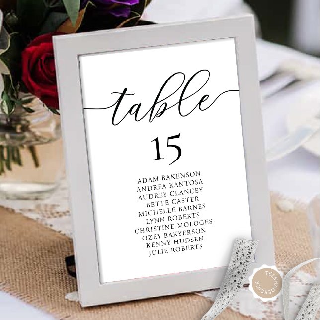 Tarjeta De Mesa Cena boda, Rótulo de invitados románticos, (Wedding Dinner, Romance Guest Seating Chart, Table Number, in Black and White themed.)