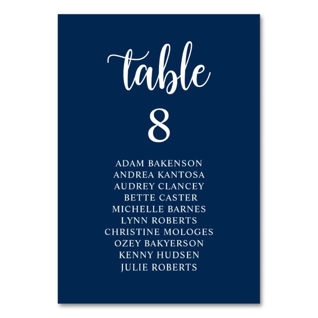 Tarjeta De Mesa Cena boda, solapa de asientos de invitados azul de (Anverso)
