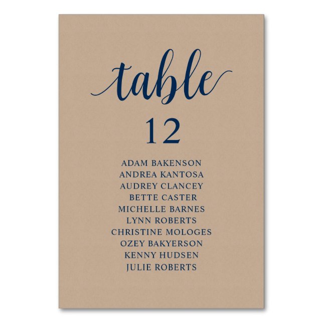 Tarjeta De Mesa Cena boda, Tabla De Asientos De Kraft Marrón Nu (Anverso)