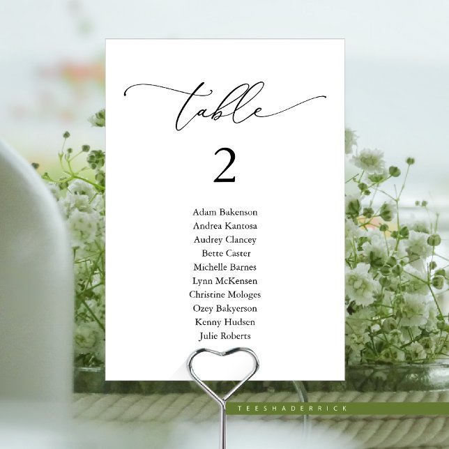 Tarjeta De Mesa Cena boda, tabla de asientos modernos para invitad (Modern Romantic Wedding Dinner, Guest Seating Chart Card, Table Number in Black and White Themed)