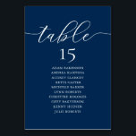 Tarjeta De Mesa Cena boda, tabla de asientos románticos, azul mari<br><div class="desc">Tarjeta de cartas de boda para la cena,  temas modernos de la Marina Azul. Personalizar el texto y / o elimina y rellena con el tema de tu fiesta nupcial.</div>