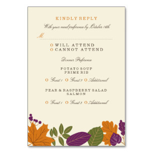 Tarjeta De Mesa Cena de bodas de otoño y calabaza RSVP