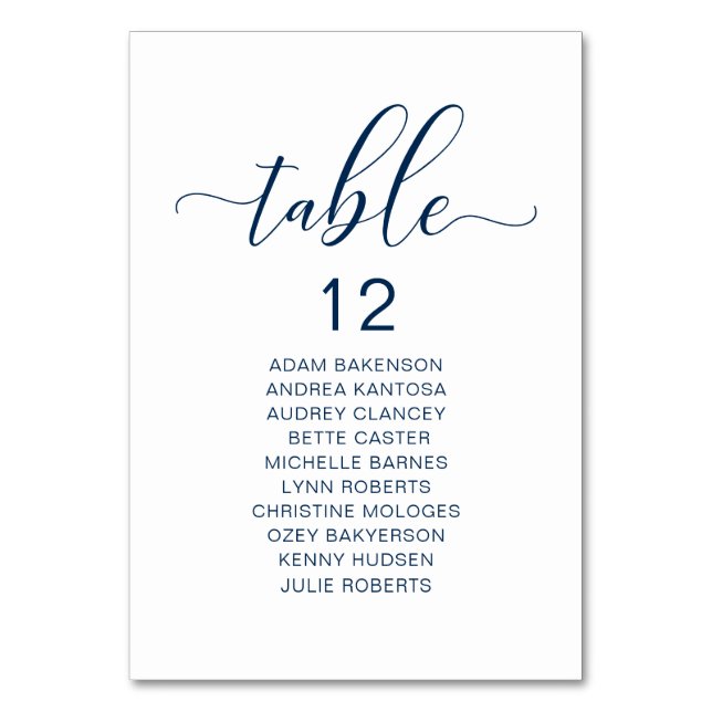 Tarjeta De Mesa Cena Elegante De Bodas, Mesa De La Mesa De La Mesa (Anverso)