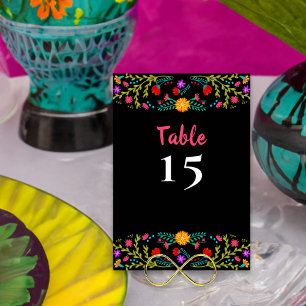 Tarjeta De Mesa Cena negra floral de Fiesta mexicana