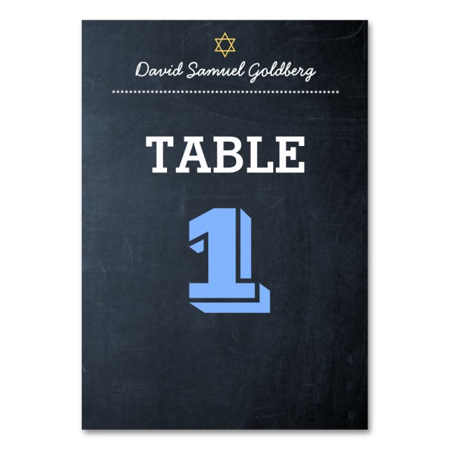 Tarjeta De Mesa Chalkboard Blue Bar Mitzvah Table Card (Anverso)