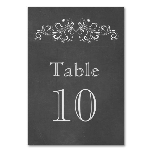 Tarjeta De Mesa Chalkboard Flourish y Swirl | Número de tabla de W (Anverso)