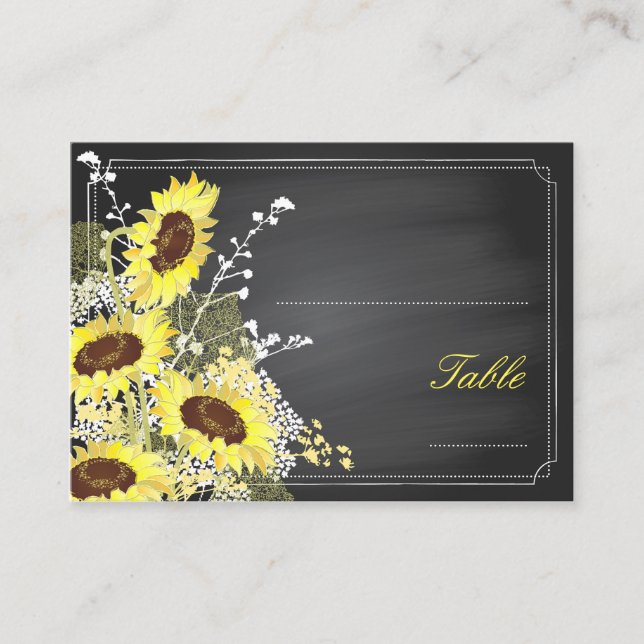 Tarjeta De Mesa Chalkboard Sunflowers Boda Rustic Place Cards (Anverso)
