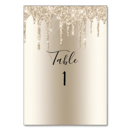 Tarjeta De Mesa Champagne Brillo Goteo Tendencia Elegante Boda