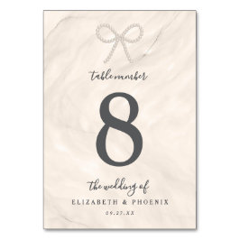 Tarjeta De Mesa Champagne Pearl Bow Elegant Luxury Wedding