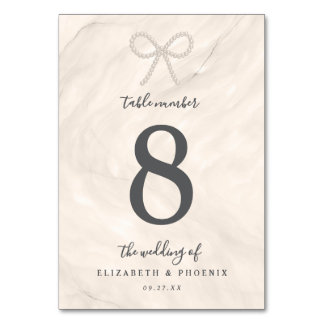 Tarjeta De Mesa Champagne Pearl Bow Elegant Luxury Wedding