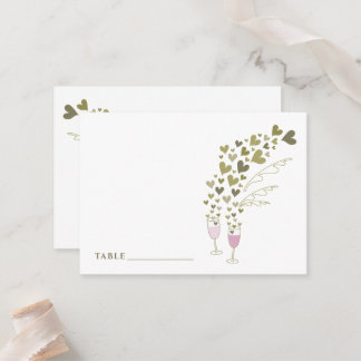 Tarjeta De Mesa Champán Rosa Y Boda De Moda De Oro Corazón