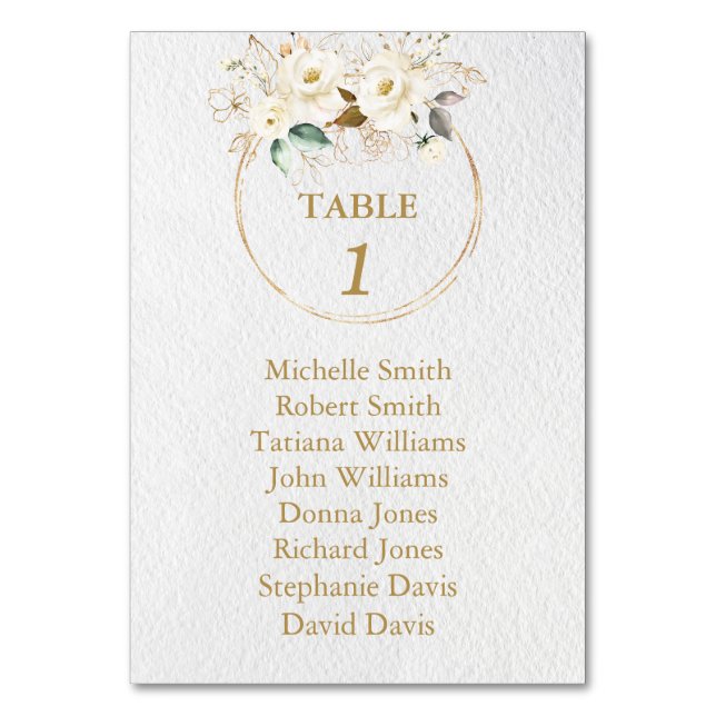 Tarjeta De Mesa Charm White Gold Flores Baptism (Anverso)