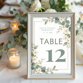 Tarjeta De Mesa Charming Delicate Flowers & Eucalyptus Wedding
