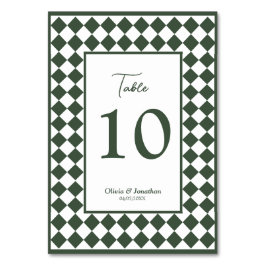 Tarjeta De Mesa Checkered Simple Modern Dark Green Wedding