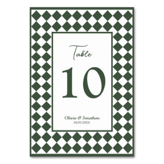 Tarjeta De Mesa Checkered Simple Modern Dark Green Wedding