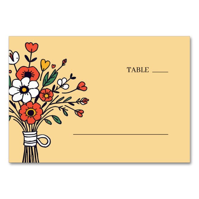Tarjeta De Mesa Cheerful Beige Floral Illustration (Anverso)