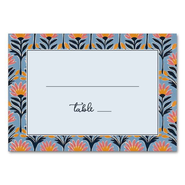 Tarjeta De Mesa Cheerful Blue Floral Border (Anverso)