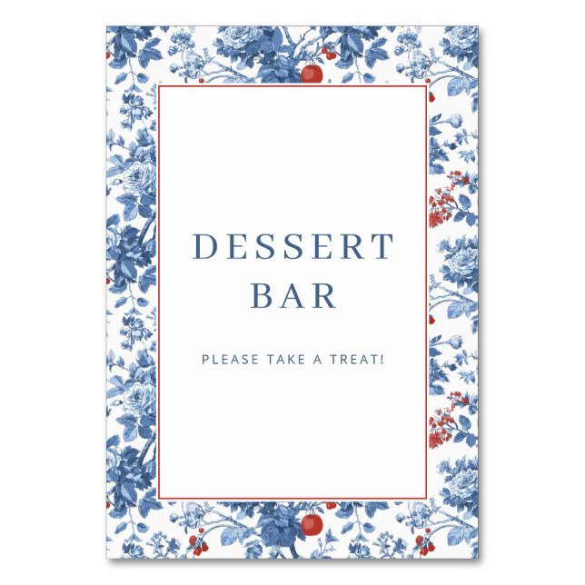 Tarjeta De Mesa Cheerful Blue Floral Dessert Bar Sign (Anverso)