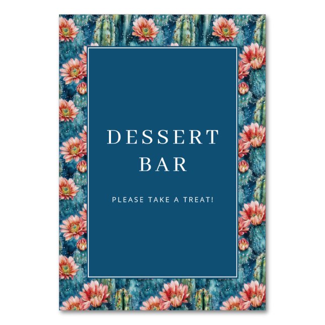 Tarjeta De Mesa Cheerful Navy Cactus Floral Border (Anverso)