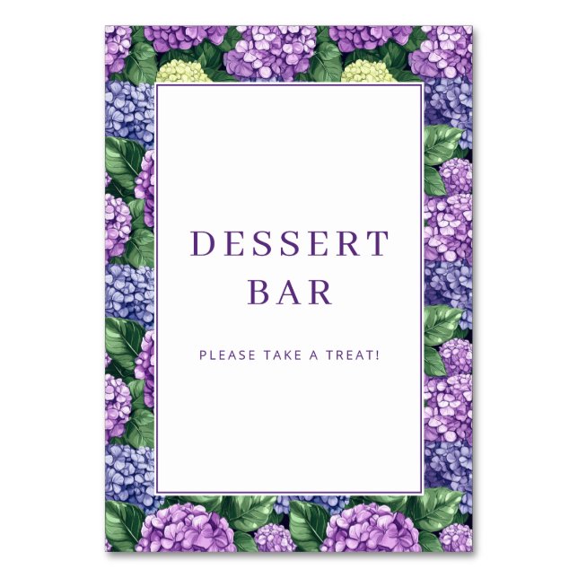 Tarjeta De Mesa Cheerful Purple Floral Hydrangea Border (Anverso)