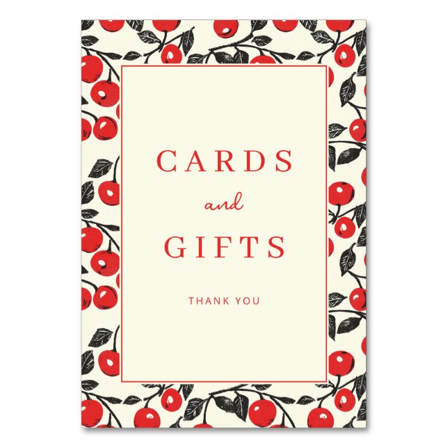 Tarjeta De Mesa Cheerful Red Cherry Whimsical Border (Anverso)