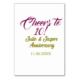 Tarjeta De Mesa Cheers to 10th wedding anniversary mauve golden na