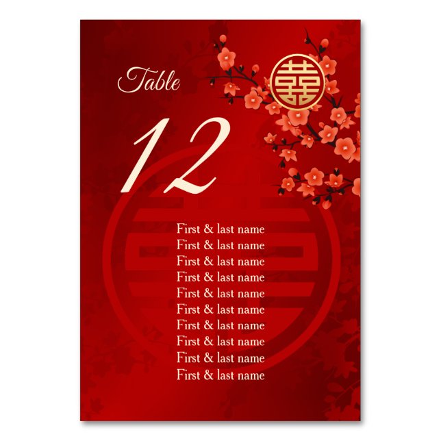 Tarjeta De Mesa Cherry Blossom Bodas chinos nombres de invitados (Reverso)