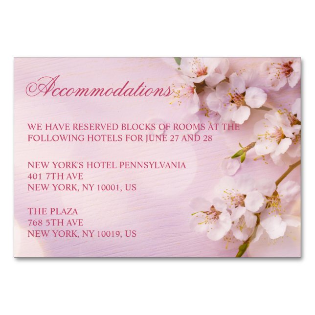 Tarjeta De Mesa Cherry Blossom Elegant Wedding Accommodation Cards (Anverso)