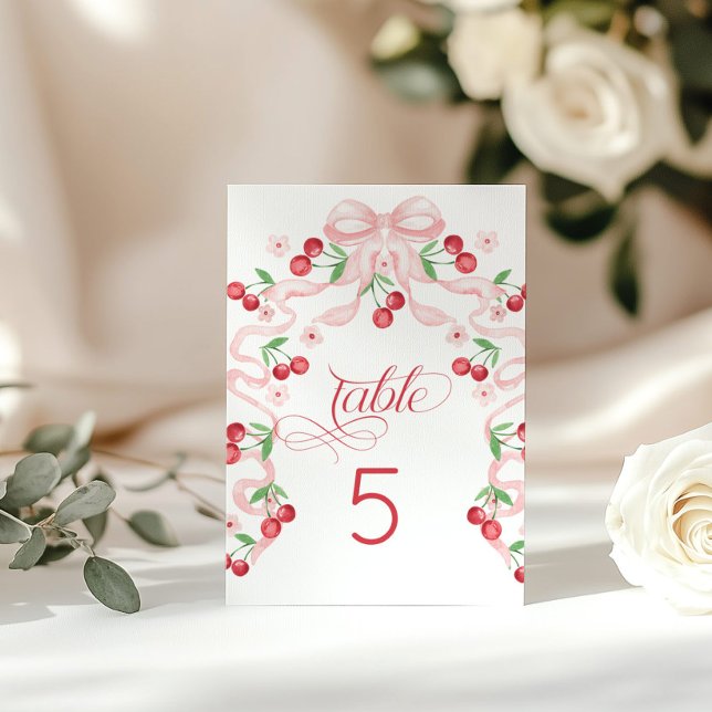 Tarjeta De Mesa Cherry Pink Bow Baby Shower (Subido por el creador)