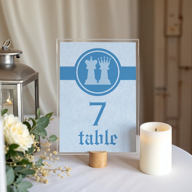 Tarjeta De Mesa Chess King and Queen Wedding Table Card, Blue (Blue Chess King and Queen Wedding Table Card)