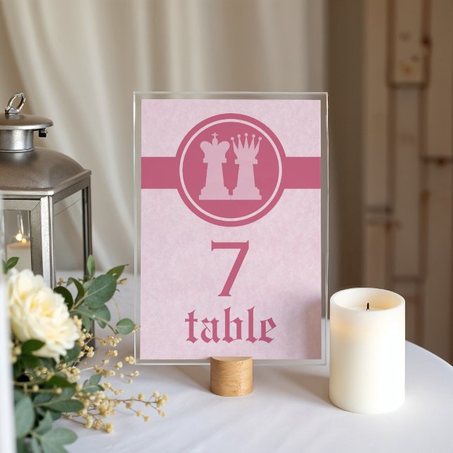 Tarjeta De Mesa Chess King and Queen Wedding Table Card, Pink (Pink Chess King and Queen Wedding Table Card)