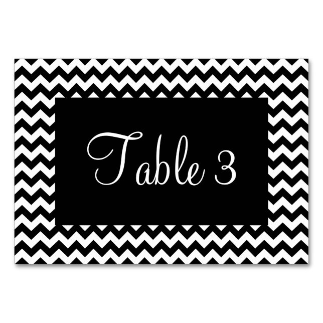 Tarjeta De Mesa Chevron blanco y negro numerado (Reverso)
