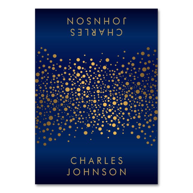 Tarjeta De Mesa Chevron Navy Blue & Gold Confetti Dots Place Cards (Anverso)