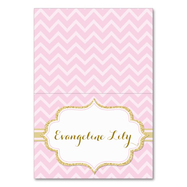 Tarjeta De Mesa Chevron Pink and Gold Tent Table Card (Anverso)