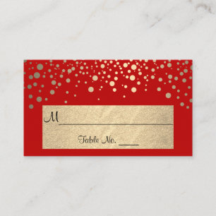 Tarjeta De Mesa Chevron Rojo y Dorado con Lunares de Confeti