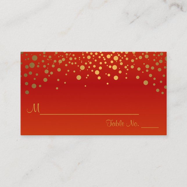 Tarjeta De Mesa Chevron rojo y dorado y puntos de confetti 2 (Anverso)
