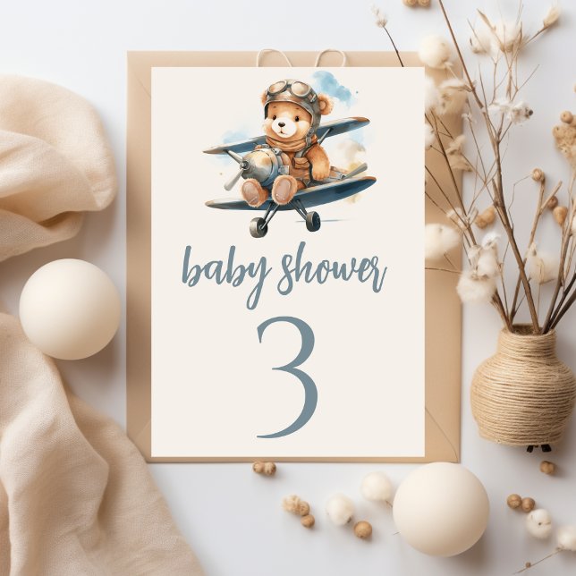 Tarjeta De Mesa Chic Blue Teddy Bear Boy Baby Shower (Subido por el creador)