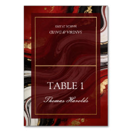 Tarjeta De Mesa Chic Burgundy Gold Agate Marble Modern Wedding