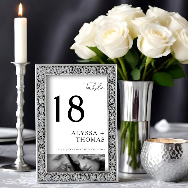 Tarjeta De Mesa Chic Extra Minimalist Black & White Photo Wedding  (Chic Extra Minimalist Black & White Photo Wedding Table Number. )