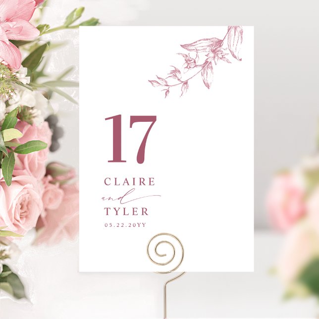 Tarjeta De Mesa Chic Minimal Botánico Borgoña, Boda Rosa (Subido por el creador)