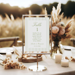Tarjeta De Mesa Chic Minimalist Stripe Green Wedding