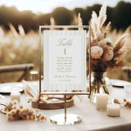 Tarjeta De Mesa Chic Minimalist Stripe Green Wedding
