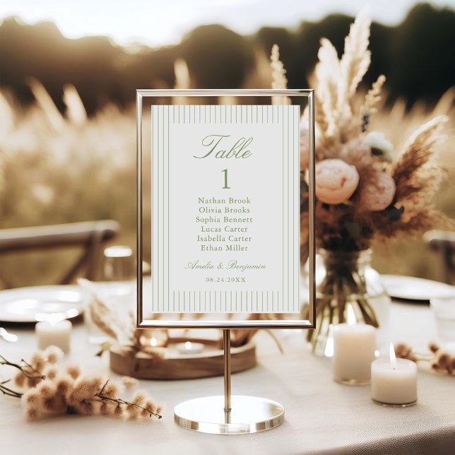 Tarjeta De Mesa Chic Minimalist Stripe Green Wedding (Subido por el creador)