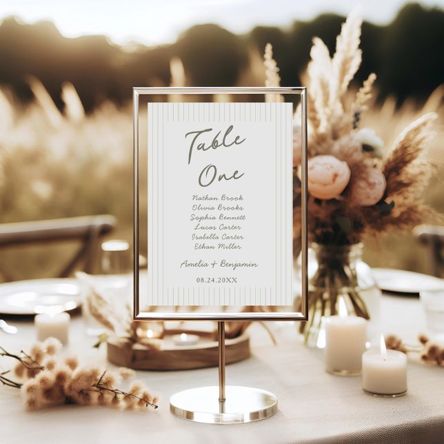 Tarjeta De Mesa Chic Minimalist Stripe Green Wedding (Subido por el creador)