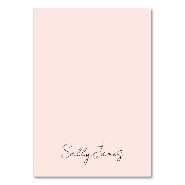 Tarjeta De Mesa Chic Modern Blush Nombre de Firma (Anverso)