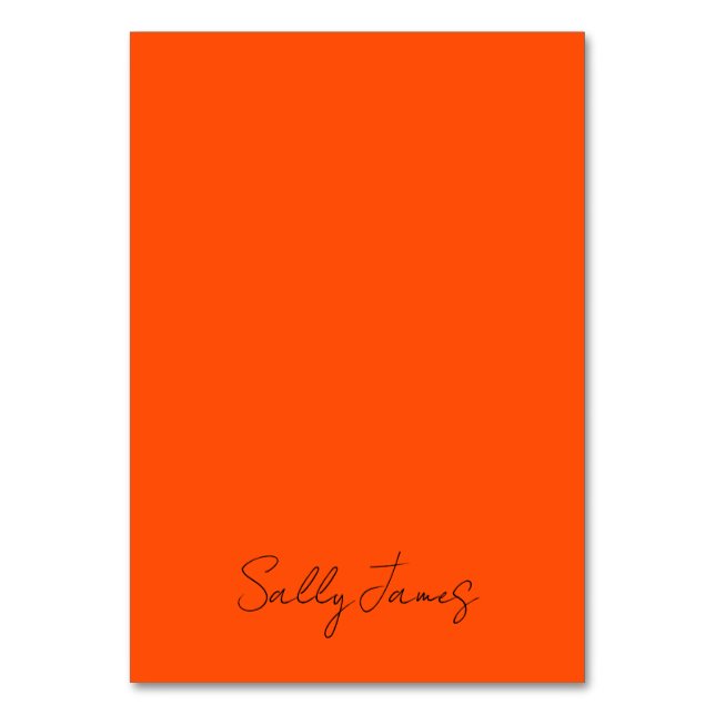 Tarjeta De Mesa Chic Moderno Naranja y Negro Nombre de Firma (Anverso)