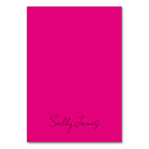 Tarjeta De Mesa Chic Moderno Rosa Caliente y Firma Negra Nombre