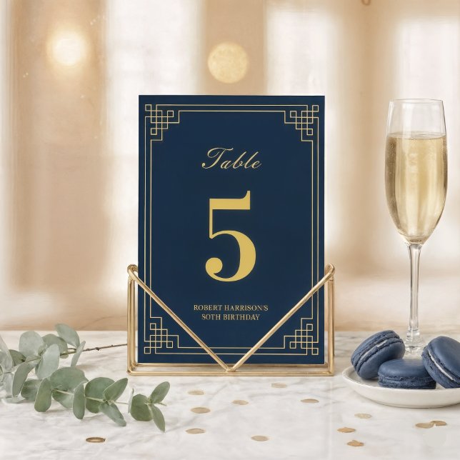 Tarjeta De Mesa Chic Navy Blue Gold Art Deco 80th Birthday (Subido por el creador)