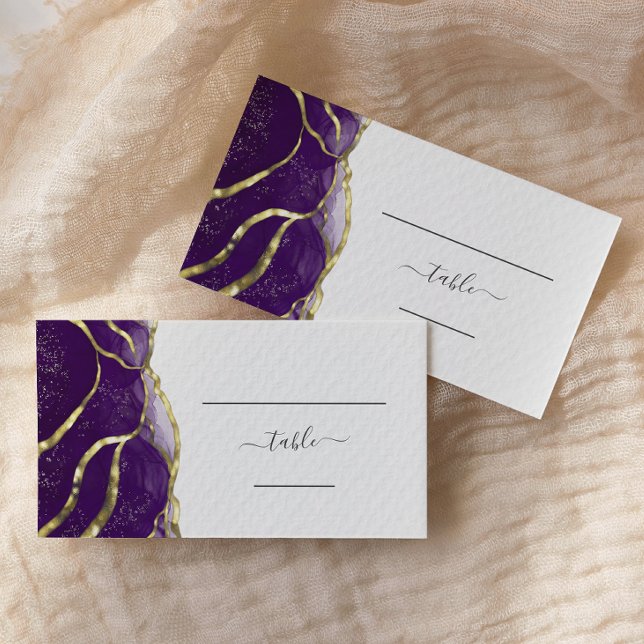 Tarjeta De Mesa Chic Purple Gold Ink Wedding Escort (Subido por el creador)